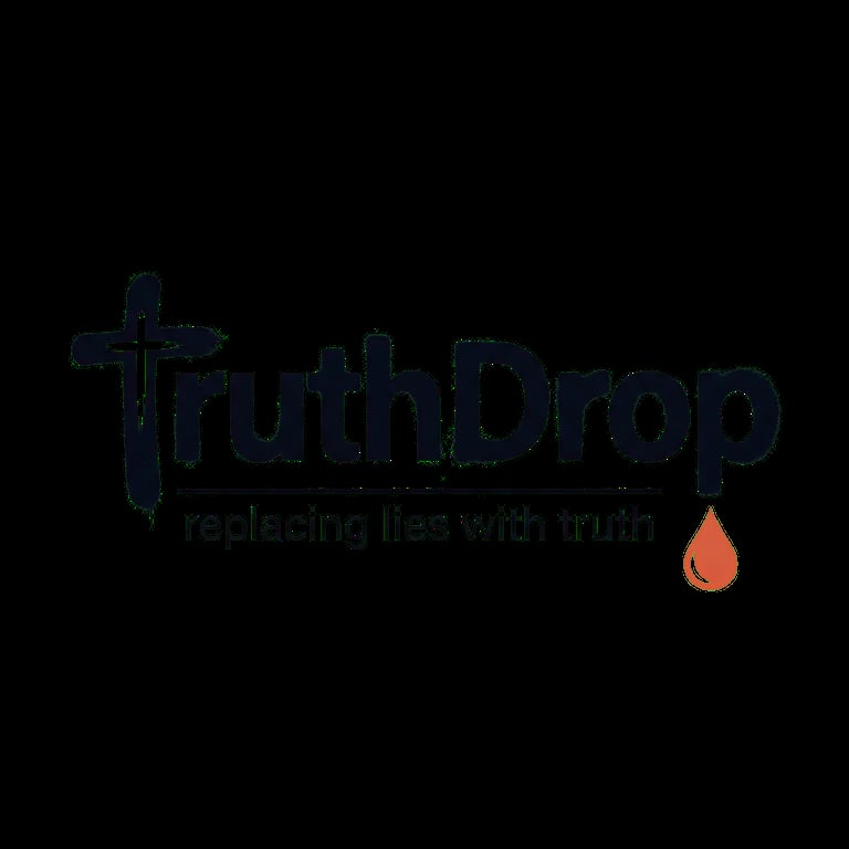TruthDrop logo with navy text and tagline, featuring an orange water drop icon